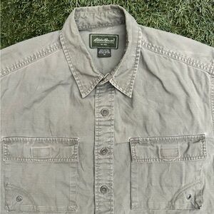 Vtg Eddie Bauer Military OG Utility Shirt Flap Pocket Field Canvas Work Shirt M
